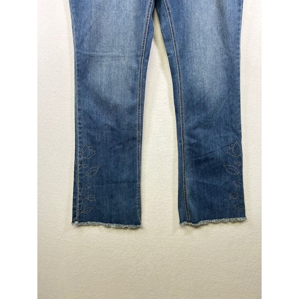 C Denim Est 1946 Curvy Jeans Womens 14 Blue New Studded Floral Raw Hem Mid Rise - Picture 5 of 10